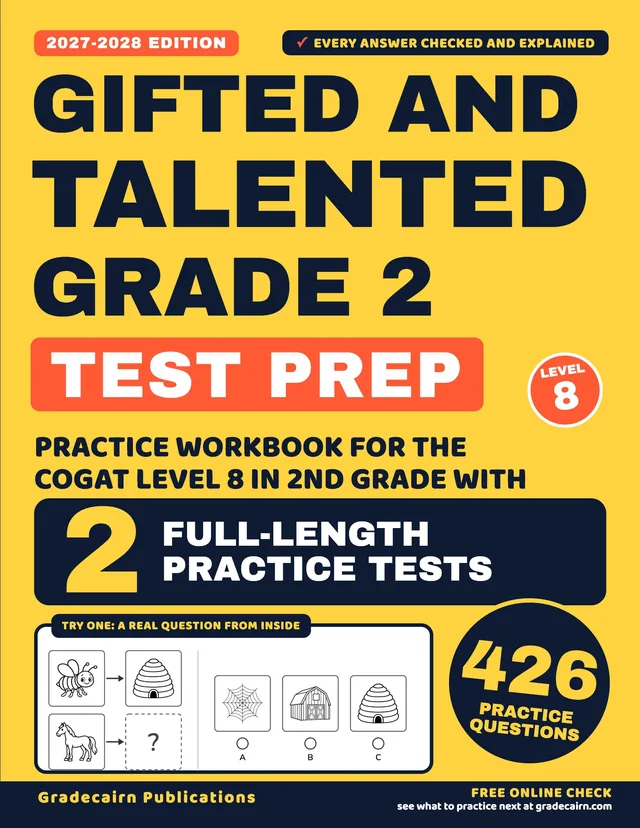 Front cover of Gifted and Talented Grade 2 Test Prep, 2027-2028 edition, by Gradecairn Publications